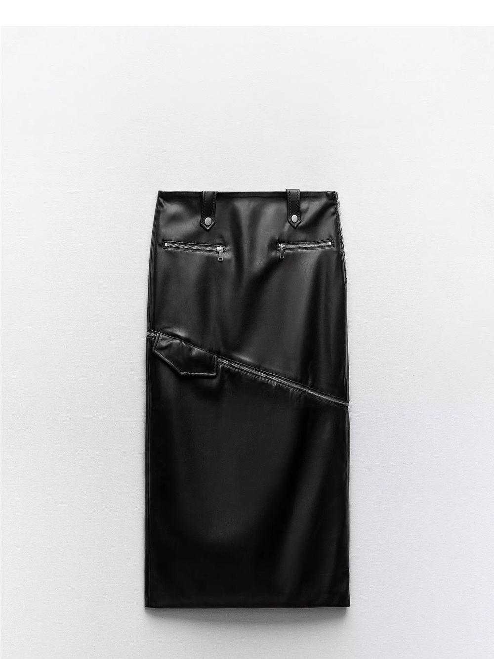 Zara Black Faux Leather Pencil Skirt with Zip Pocket Details